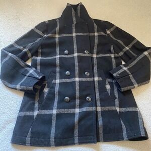 Gap Long Sleeve Jacket Black Women's Size Medium Collared Plaid‎ Peacoat Button